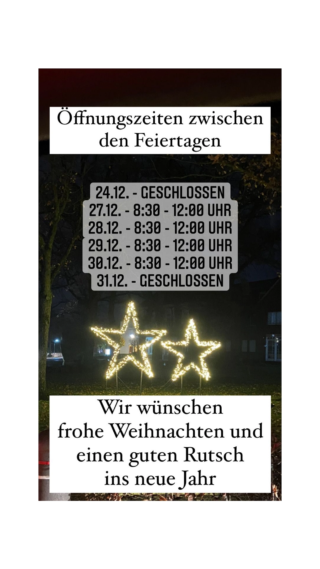 Öffnungszeiten zwischen den Feiertagen © Gemeinde Steinfeld (Oldenburg)