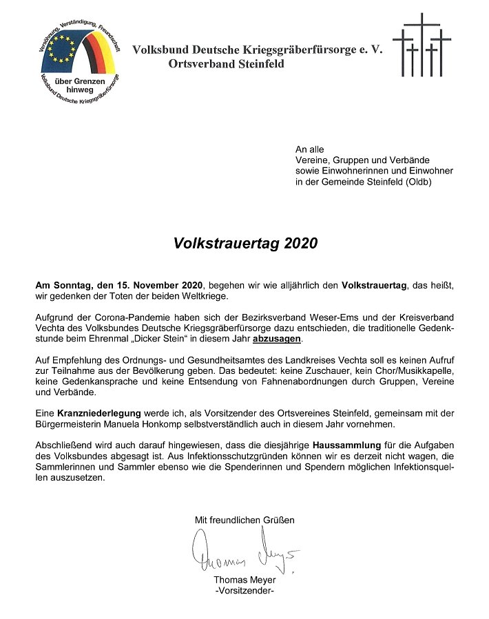 VDK 2020 Absage © Gemeinde Steinfeld (Oldenburg)